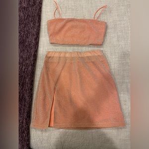 Pink sparkly mini skirt set from white fox
